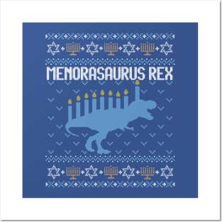 Funny Ugly Hanukkah Sweater, Dinosaur Menorah Dino Posters and Art